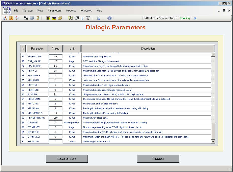 CALLMaster Manager - Parameters - Dialogic5