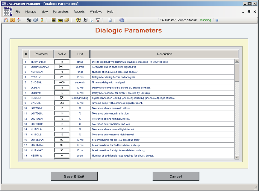 CALLMaster Manager - Parameters - Dialogic