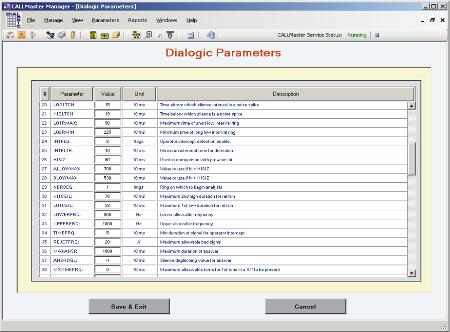 CALLMaster Manager - Parameters - Dialogic2