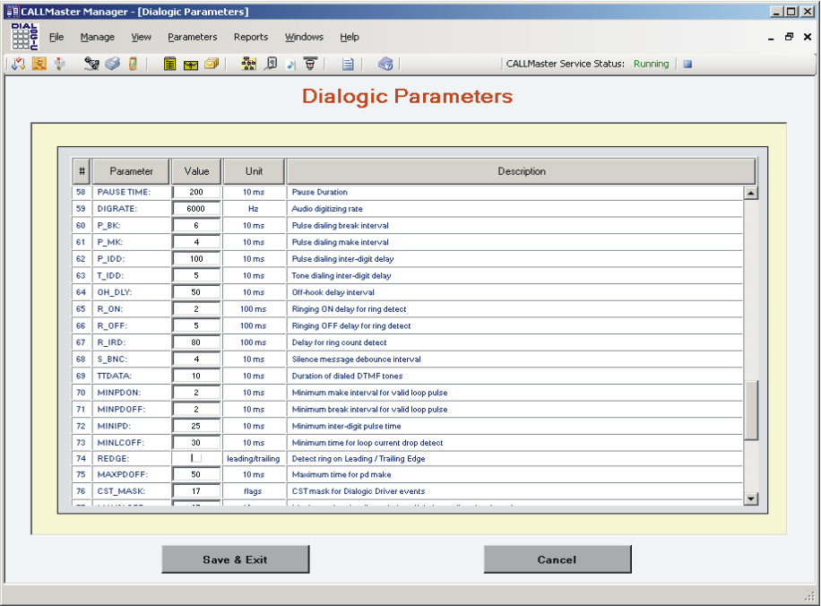 CALLMaster Manager - Parameters - Dialogic4