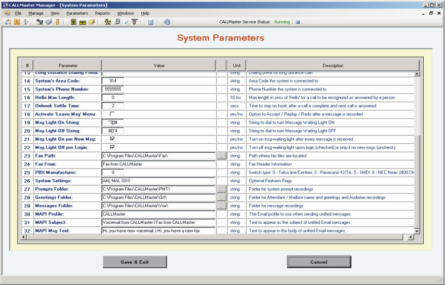 CALLMaster Manager - Parameters - System2
